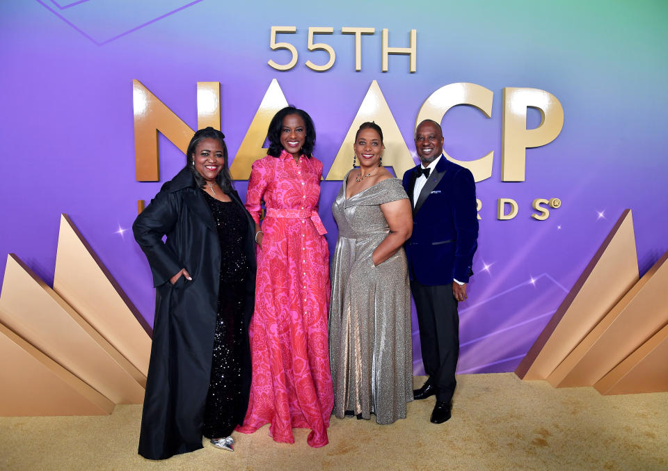 LOS ANGELES, CALIFORNIA - MARCH 16: (LR) Georgette Dixon, Kristy Fercho, Ruth Jacks and Ron Busby attend the 55th Annual NAACP Image Awards at Shrine Auditorium and Expo Hall on March 16, 2024 in Los Angeles, California. (Photo by Paras Griffin/Getty Images for BET)